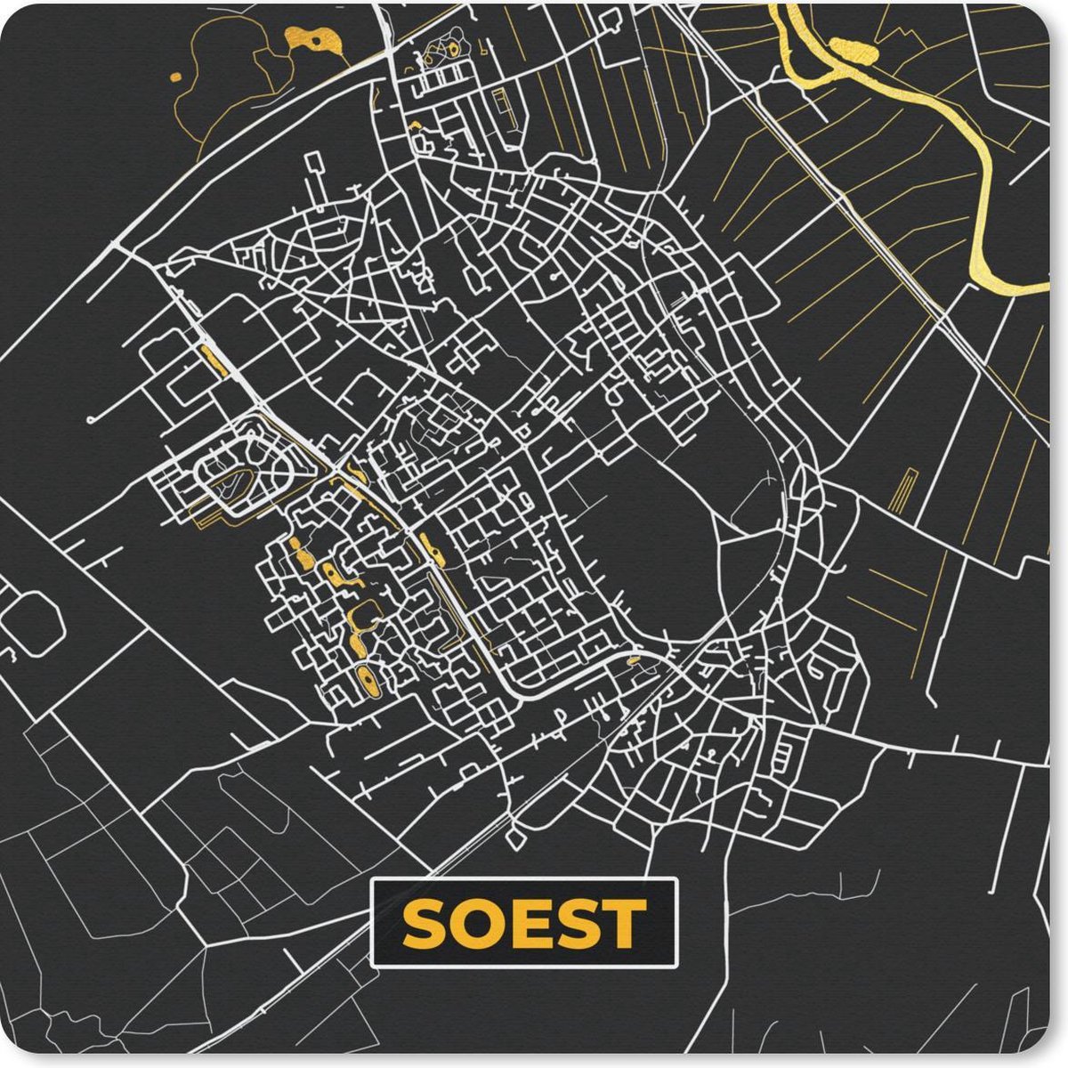 Muismat 30x30 cm - Mousepad Kaart - Soest - Goud - Zwart - Muismatten