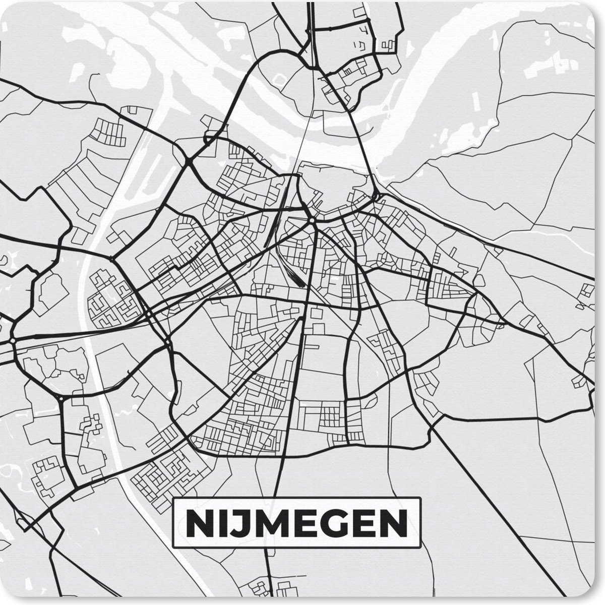 Muismat 20x20 cm - Mousepad Stadskaart - Nijmegen - Grijs - Wit - Muismatten