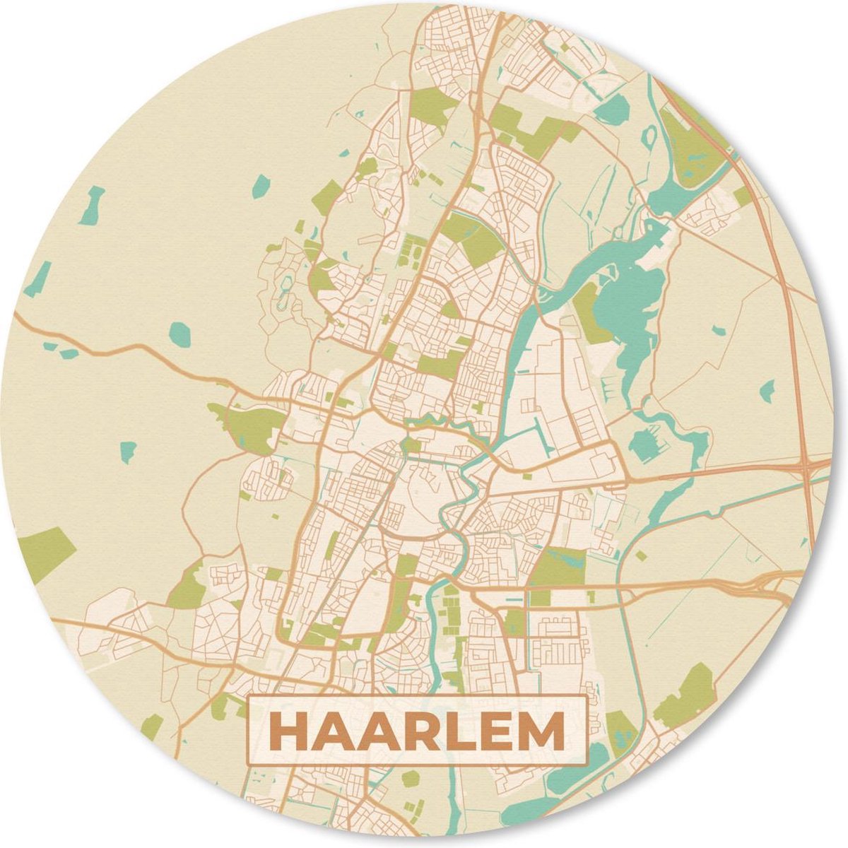 Muismat rond 30x30 cm - Mousepad Stadskaart - Haarlem - Vintage - Ronde muismatten