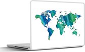 Laptop sticker - 13.3 inch - Wereldkaart - Waterverf - Wit - 31x22,5cm - Laptopstickers - Laptop skin - Cover