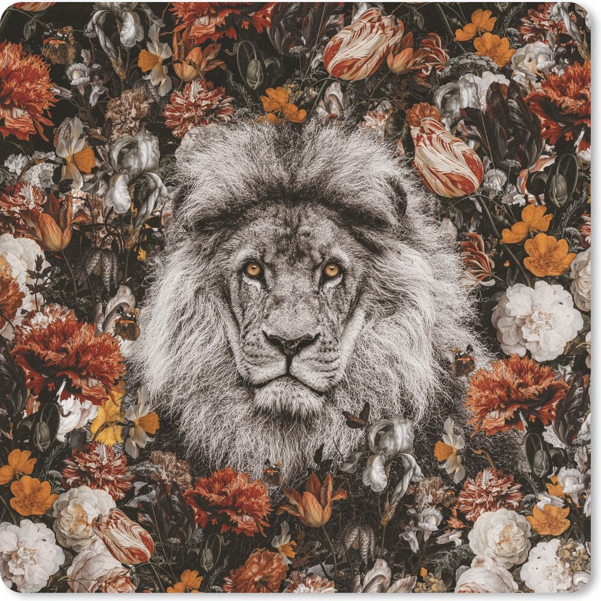 Muismat 30x30 cm - Mousepad Bloemen - Leeuw - Portret - Muismatten