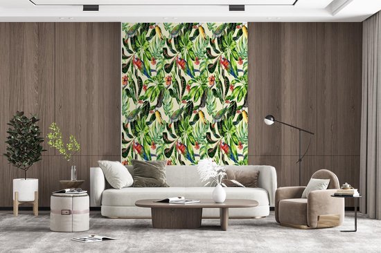 Papier peint - Papiers Papier peint photo Fleurs - Hibiscus - Vogel - Motif - Largeur 155 cm x Hauteur 240 cm