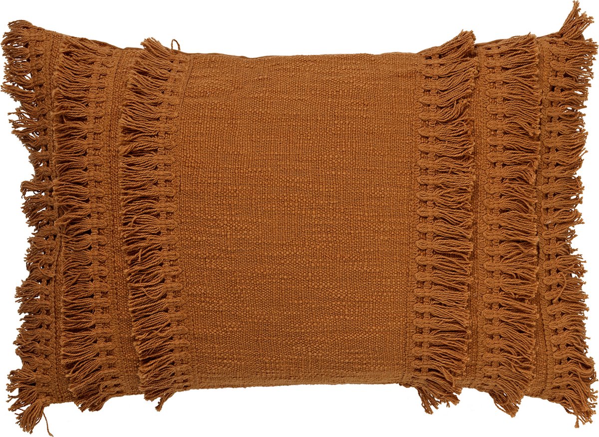 Dutch Decor FARA - Sierkussen 40x60 cm - 100% katoen - met franjes - Tobacco Brown - bruin - Inclusief binnenkussen - Luxe kussens voor woonkamer & bank