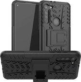 Voor Motorola Moto G8 Tyre Texture Shockproof TPU + PC beschermhoes met houder (zwart)