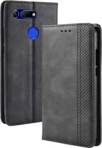 Magnetische gesp Retro textuur horizontale flip lederen tas voor Huawei Honor View 20, met houder & kaartsleuven & portemonnee (zwart)