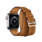 Voor Apple Watch 3/2/1 generatie 38 mm universele lederen dubbele lusriem (bruin)