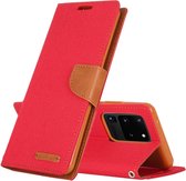 GOOSPERY CANVAS DAGBOEK Voor Galaxy S20 Ultra Canvas Textuur Horizontaal Flip PU Leren Case, met Houder & Kaartsleuven & Portemonnee (Rood)