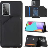 Voor Samsung Galaxy A52 5G Skin Feel PU + TPU + PC Achterkant Schokbestendig hoesje met kaartsleuven & houder & fotolijst (zwart)