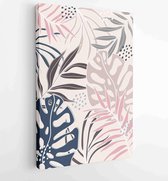Earth tone background foliage line art drawing with abstract shape and watercolor 1 - Moderne schilderijen – Vertical – 1919347670 - 80*60 Vertical