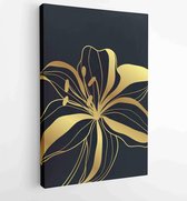 Botanical wall art vector set. Golden foliage line art drawing with abstract shape 4 - Moderne schilderijen – Vertical – 1915144324 - 50*40 Vertical