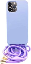Fonu Siliconen Backcase hoesje met koord iPhone 12 Pro en 12 Lilac Purple