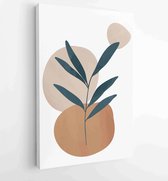 Earth tone background foliage line art drawing with abstract shape 3 - Moderne schilderijen – Vertical – 1928942360 - 80*60 Vertical