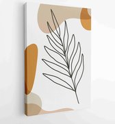 Earth tone background foliage line art drawing with abstract shape and watercolor 1 - Moderne schilderijen – Vertical – 1921715387 - 50*40 Vertical