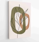 Earth tone background foliage line art drawing with abstract shape 3 - Moderne schilderijen – Vertical – 1928942345 - 40-30 Vertical