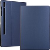 Voor Samsung Galaxy Tab S7 T870 (2020) Spanning Elastische textuur Horizontale flip lederen tas met houder (donkerblauw)