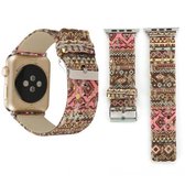 Voor Apple Watch Series 3 & 2 & 1 38 mm etnische stijl retro canvas + lederen polshorloge band (bruin)