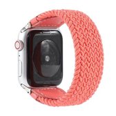 Nylon + leer gevlochten horlogeband voor Apple Watch Series 6 & SE & 5 & 4 44 mm / 3 & 2 & 1 42 mm, maat: M (rose rood)