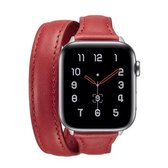 Voor Apple Wacth 5/4 40 mm & 3/2/1 38 mm dun lederen dubbele lus vervangende polsband horlogeband (rood)