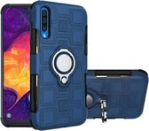 Voor Galaxy A50 2 in 1 kubus PC + TPU beschermhoes met 360 graden draaien zilveren ringhouder (marineblauw)