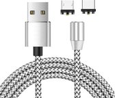 2 in 1 USB naar Micro USB + Type-C / USB-C magnetische metalen verbinding Nylon gevlochten oplaadkabel, lengte: 2 m (zilverachtig)