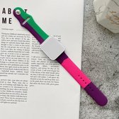 Siliconen kleurafstemming vervangende horlogebanden voor Apple Watch Series 6 & SE & 5 & 4 40 mm / 3 & 2 & 1 38 mm (paars + lichtgroen + rose rood)