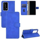 Voor Huawei P40 Pro + Effen Kleur Huidgevoel Magnetische Gesp Horizontale Flip Kalfsstructuur PU Lederen Case met Houder & Kaartsleuven & Portemonnee (Blauw)
