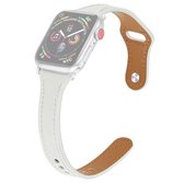 Lederen vervangende band horlogeband met stalen knop voor Apple Watch Series 6 & SE & 5 & 4 44 mm / 3 & 2 & 1 42 mm (wit)