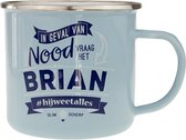 Mok - Top vent - Brian - Geëmailleerd - Gevuld met een verpakte toffeemix - In cadeauverpakking