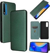 Voor TCL 20S Koolstofvezel Textuur Magnetische Horizontale Flip TPU + PC + PU Lederen Case met Kaartsleuf (Groen)