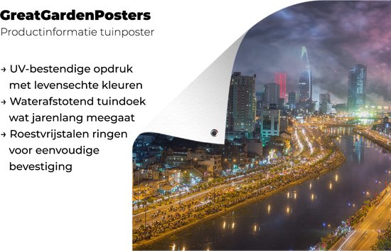 Fireworks over Ho Chi Minh City in Vietnam Garden poster 90x60 cm - Toile de jardin / Toile d'extérieur / Peintures d'extérieur (décoration de jardin)