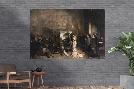 Affiche jardin Gustave Courbet (2) - L'atelier de l'artiste - Tableau de Gustave Courbet Affiche jardin toile unique 180x120 cm - Toile jardin/Toile d'extérieur/ Peintures pour l'extérieur (décoration jardin) XXL / Groot format !