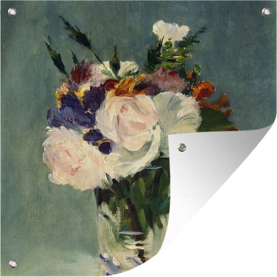 Fleurs dans un vase en cristal - Affiche de jardin Edouard Manet toile en vrac 50x50 cm - petit - Toile de jardin / Toile d'extérieur / Peintures pour l'extérieur (décoration de jardin)