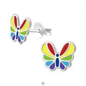 Oorbellen meisje zilver | zilveren oorstekers, gekleurde vlinder