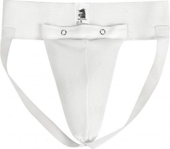 Witte Matsuru kruisbeschermer voor dames, maat S, met elastische band en witte bandjes.