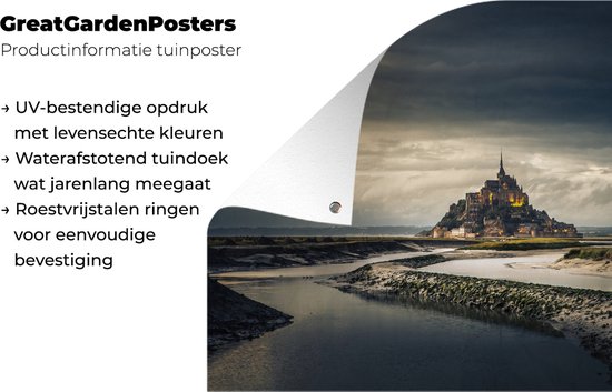 Ciel sombre sur le Mont Saint-Michel près de la Normandie en France Affiche de jardin 180x120 cm - Toile de jardin / Toile d'extérieur / Peintures d'extérieur (décoration de jardin) XXL / Groot format!