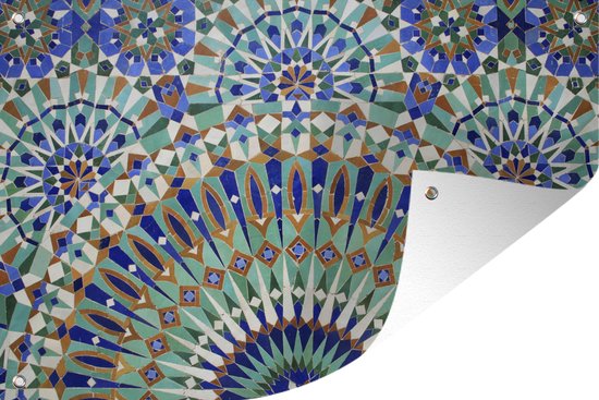 Muurdecoratie Een Marokkaanse mozaïekmuur met verschillende vormen - 180x120 cm - Tuinposter - Tuindoek - Buitenposter