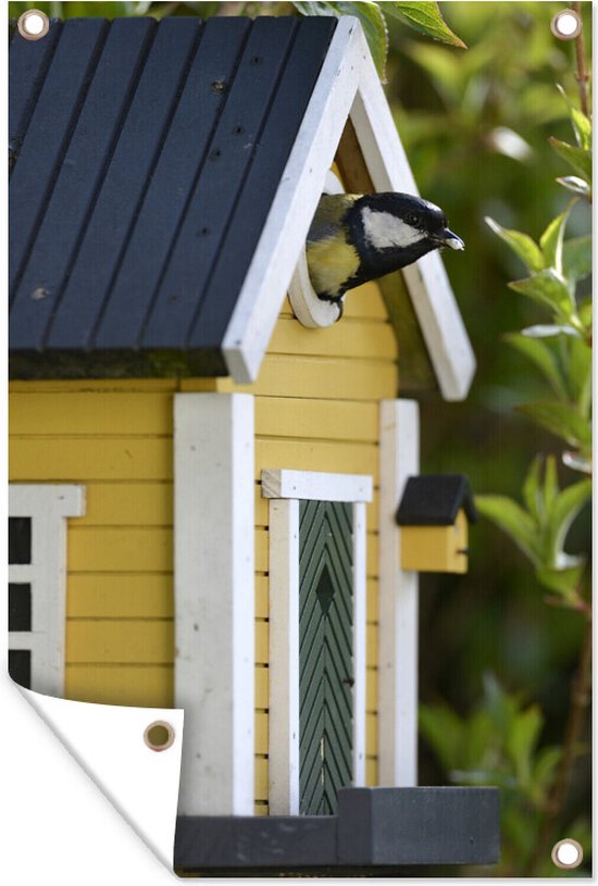 Foto: Tuinposter tuindoek tuinposters buiten vogelhuisje voor de mees 80x120 cm tuin