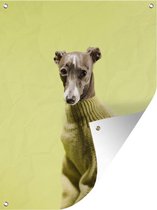 Tuin decoratie Komisch portret van een hond in een trui - 30x40 cm - Tuindoek - Buitenposter