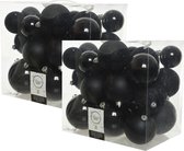 52x stuks kunststof kerstballen zwart 6-8-10 cm - Onbreekbare plastic kerstballen