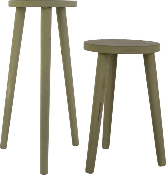 Set van 2x stuks ronde plantentafels/bijzettafels olijfgroen hout 30 cm en 48 -... | bol.com