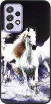 - ADEL Siliconen Back Cover Softcase Hoesje Geschikt voor Samsung Galaxy A52(s) (5G/ 4G) - Paarden Wit