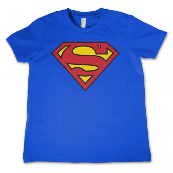 Blauw T-shirt met het iconische rode en gele Superman-logo op de voorkant.
