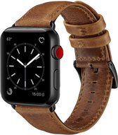 Strap-it Band geschikt voor Apple Watch SE - leren bandje - bruin - Maat: 42mm & 44mm