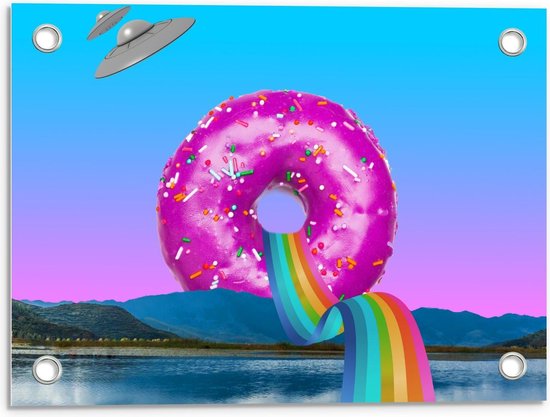 Tuinposter – Regenboog door Donut - 40x30cm Foto op Tuinposter  (wanddecoratie voor buiten en binnen)