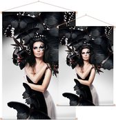 Vrouw met zwarte vlinders,  - Foto op Textielposter - 90 x 135 cm