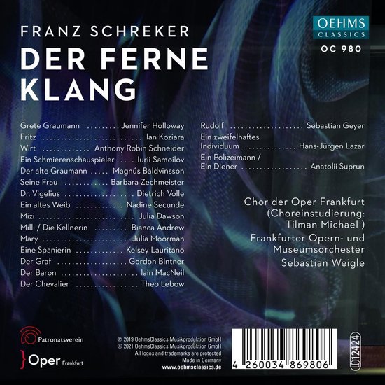CD hoes met titel 'Der Ferne Klang' door Franz Schreker, en cast en orkestnamen.