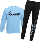 Joggingpak dames-mommy all day every day-blauw-zwart-Maat Xl