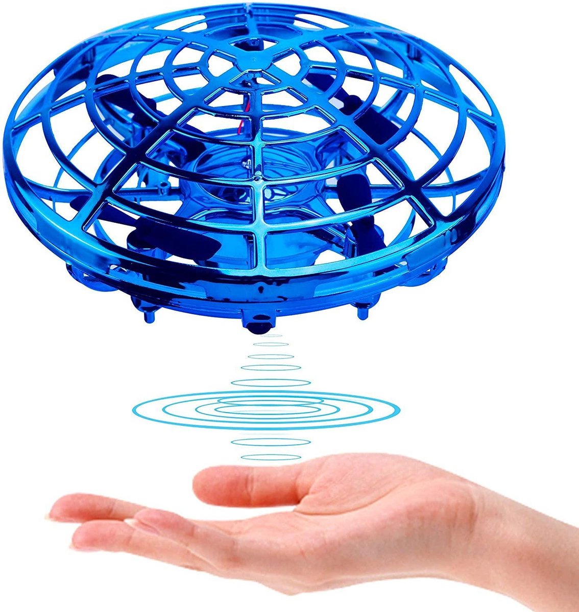 Drone manuel pour enfants mini drone rotatif avec lumières LED rotatives et brillantes à 360° cadeaux pour adultes petit hélicoptère UFO intérieur et extérieur Bleu jouets volants 
