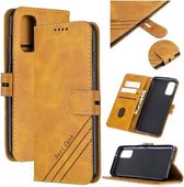 Voor Samsung Galaxy S20 Stiksels Stijl 2-Kleur Koe Textuur Horizontale Flip PU Lederen Case met Houder & Kaartsleuf & Lanyard (Geel)