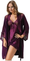 Dames satijn Pyjama Nachtkleding | 2-delige set | Gewaad | Sexy Lingerie | Nachtjapon | Elegant satijn Ochtendjas | Nachtjurk | Nachthemd | purper | Maat XL